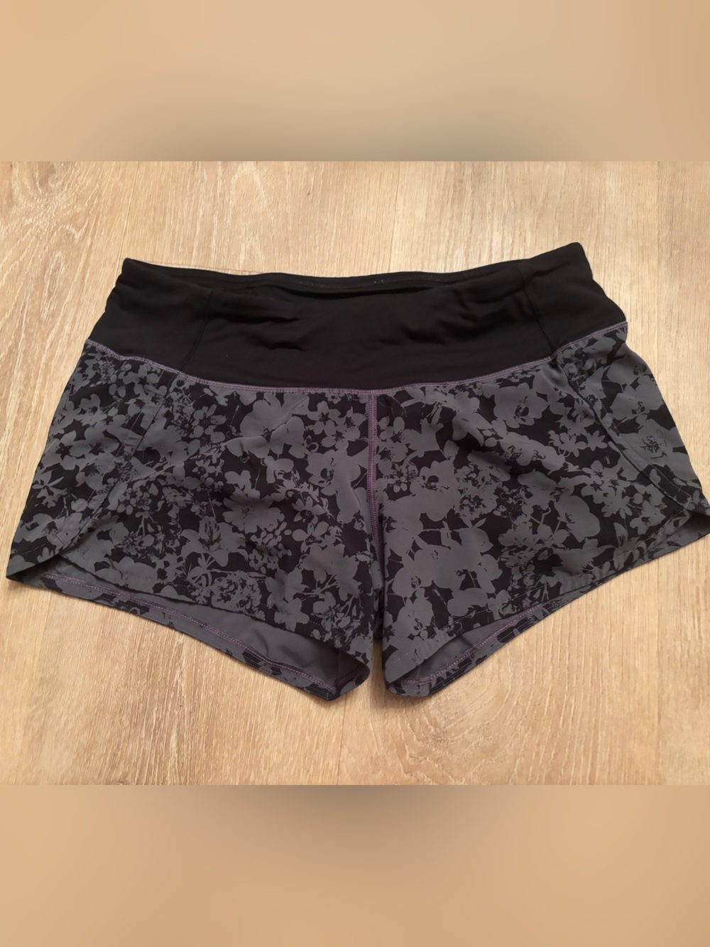 lululemon athletica Black and Charcoal Floral Athletic Shorts